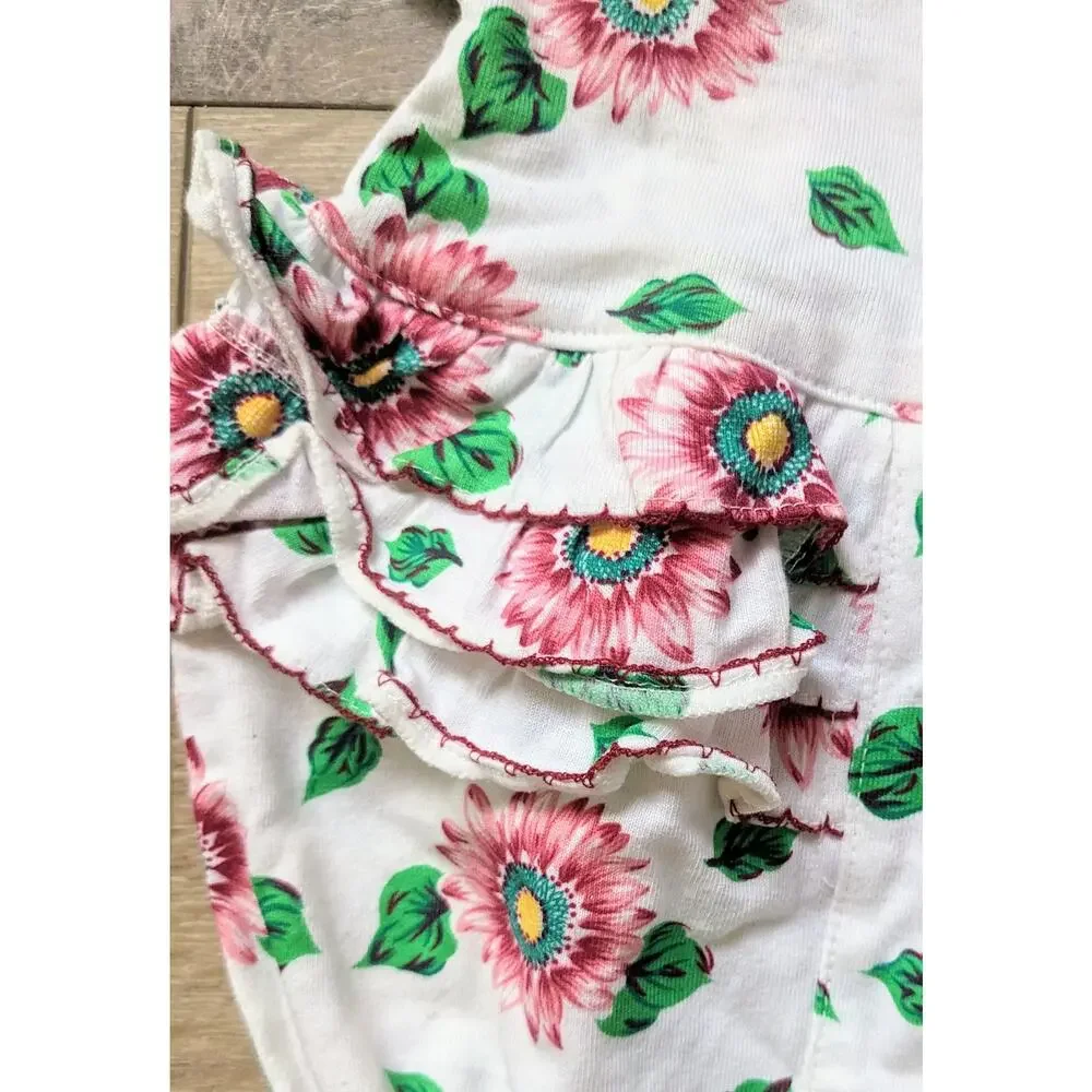 Kidlooks Girl's One Piece 6-9 Months Pink Daisy Floral Ruffled Short Sleeve